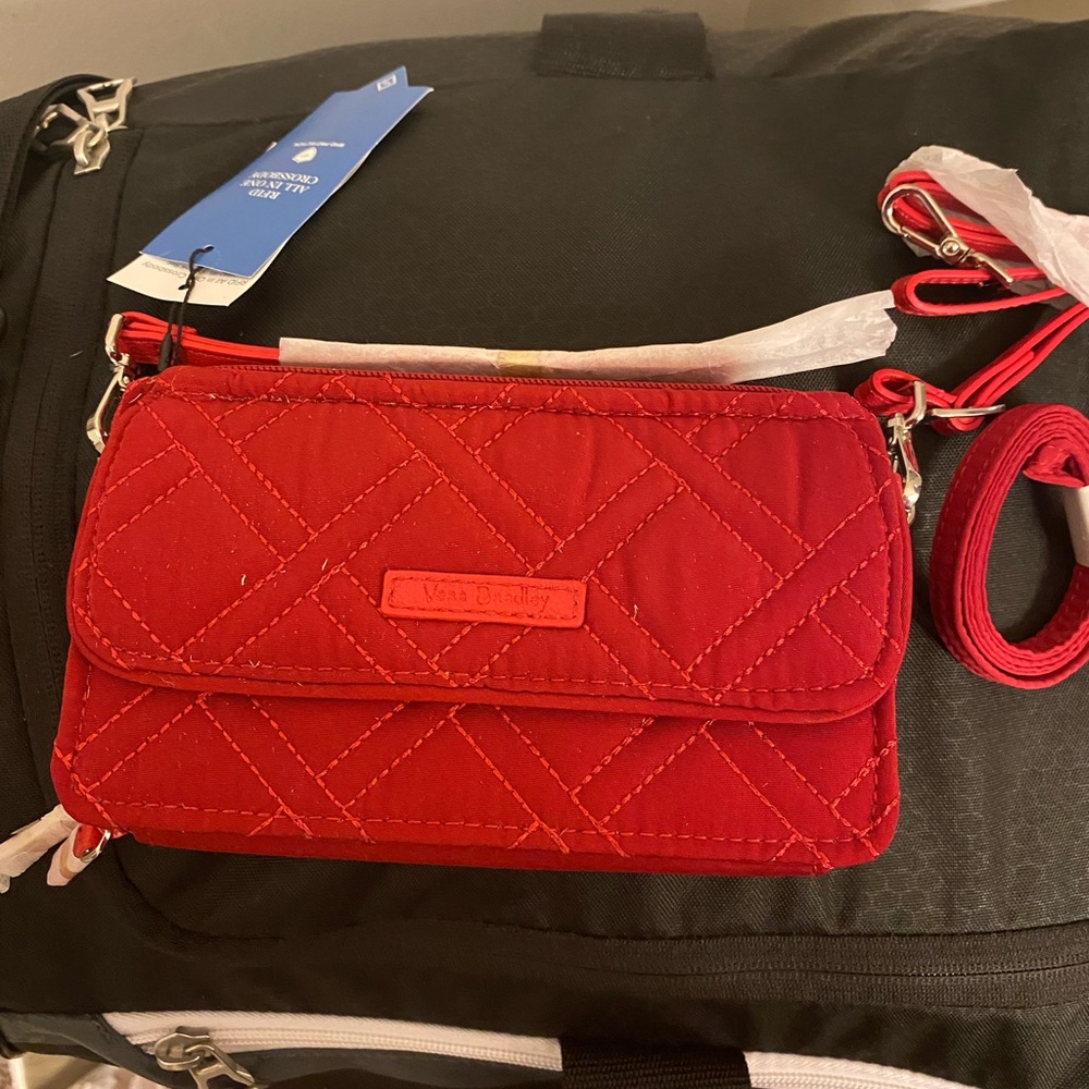 Vera Bradley RFID All in One Crossbody with matching Iconic Zip ID Lanyard - RED